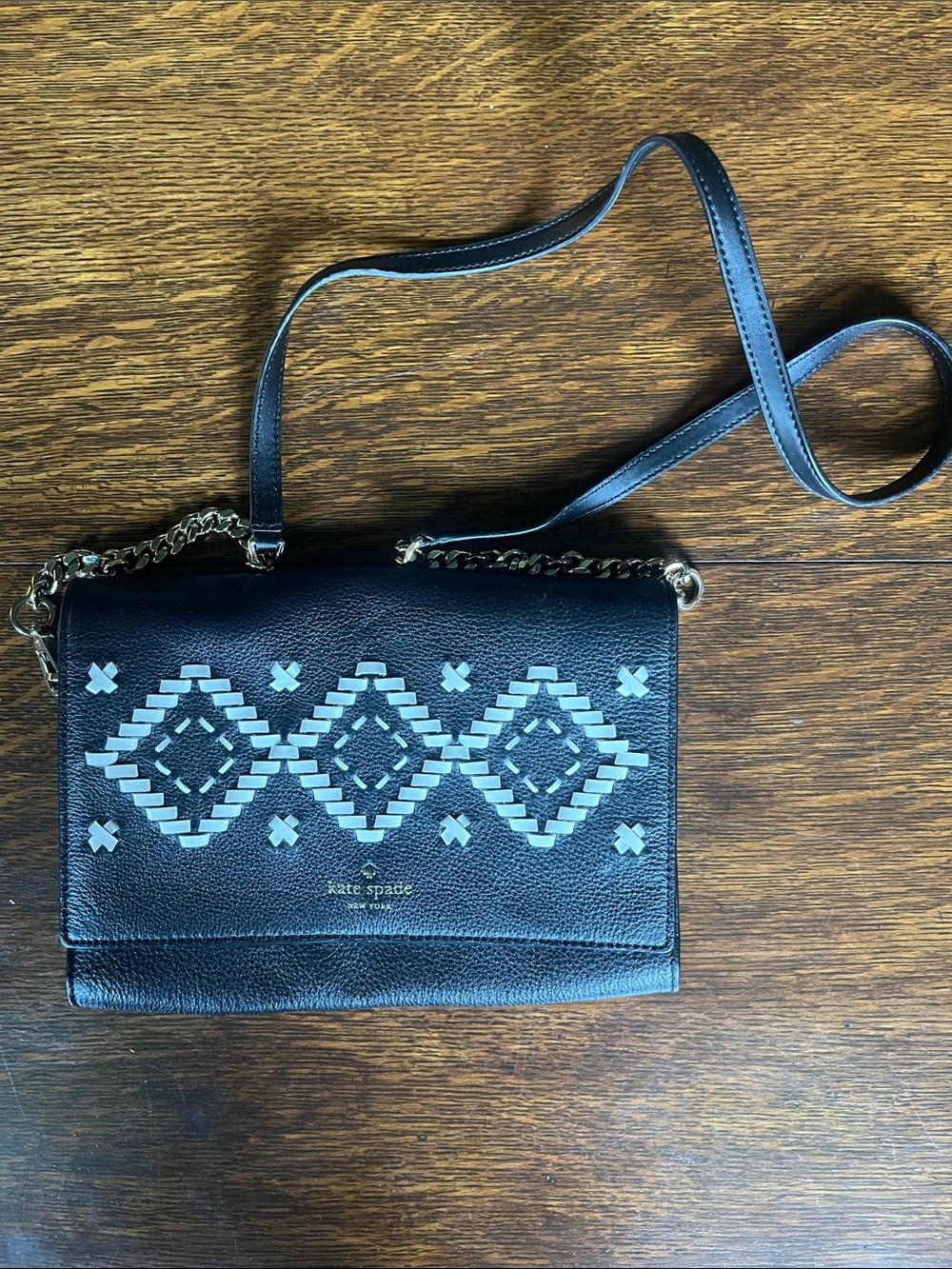 kate spade Black Crossbody with White Geometric Inlay